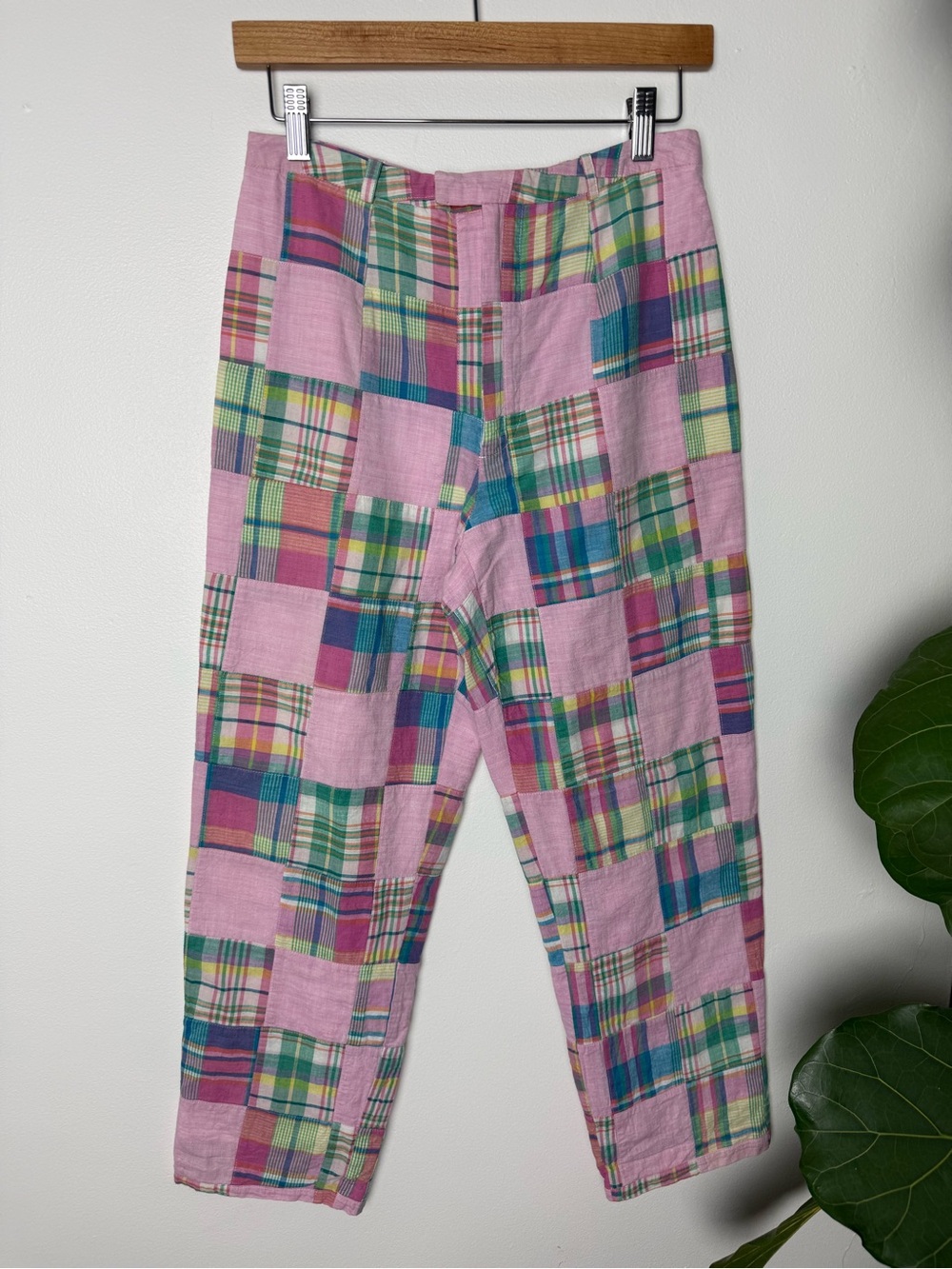 Boston Proper Pink Madras Patchwork Plaid Pants Size 4 Cotton